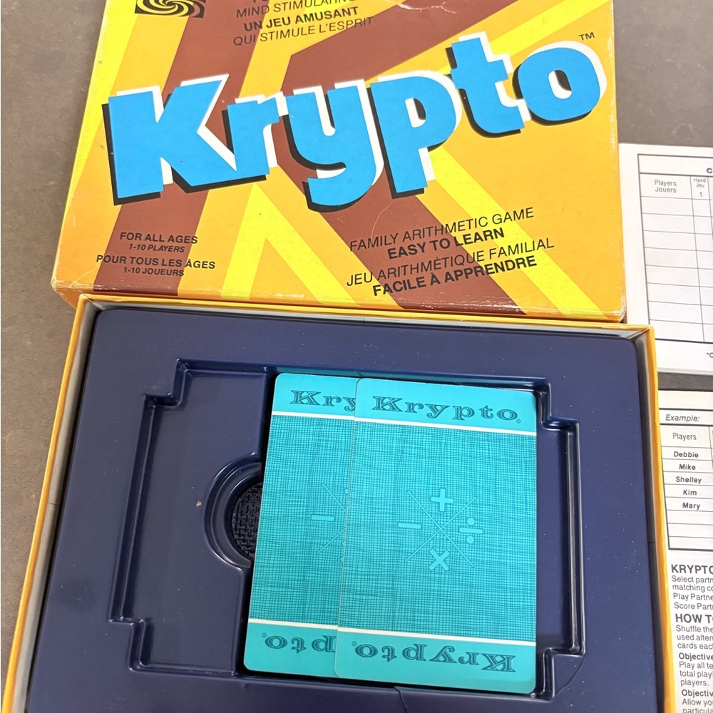 Krypto Family Arithmetic Card Game vintage Parker brothers